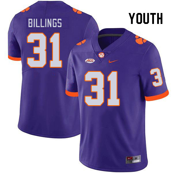 Youth #31 Rob Billings Clemson Tigers College Football Jerseys Stitched Sale-Purple